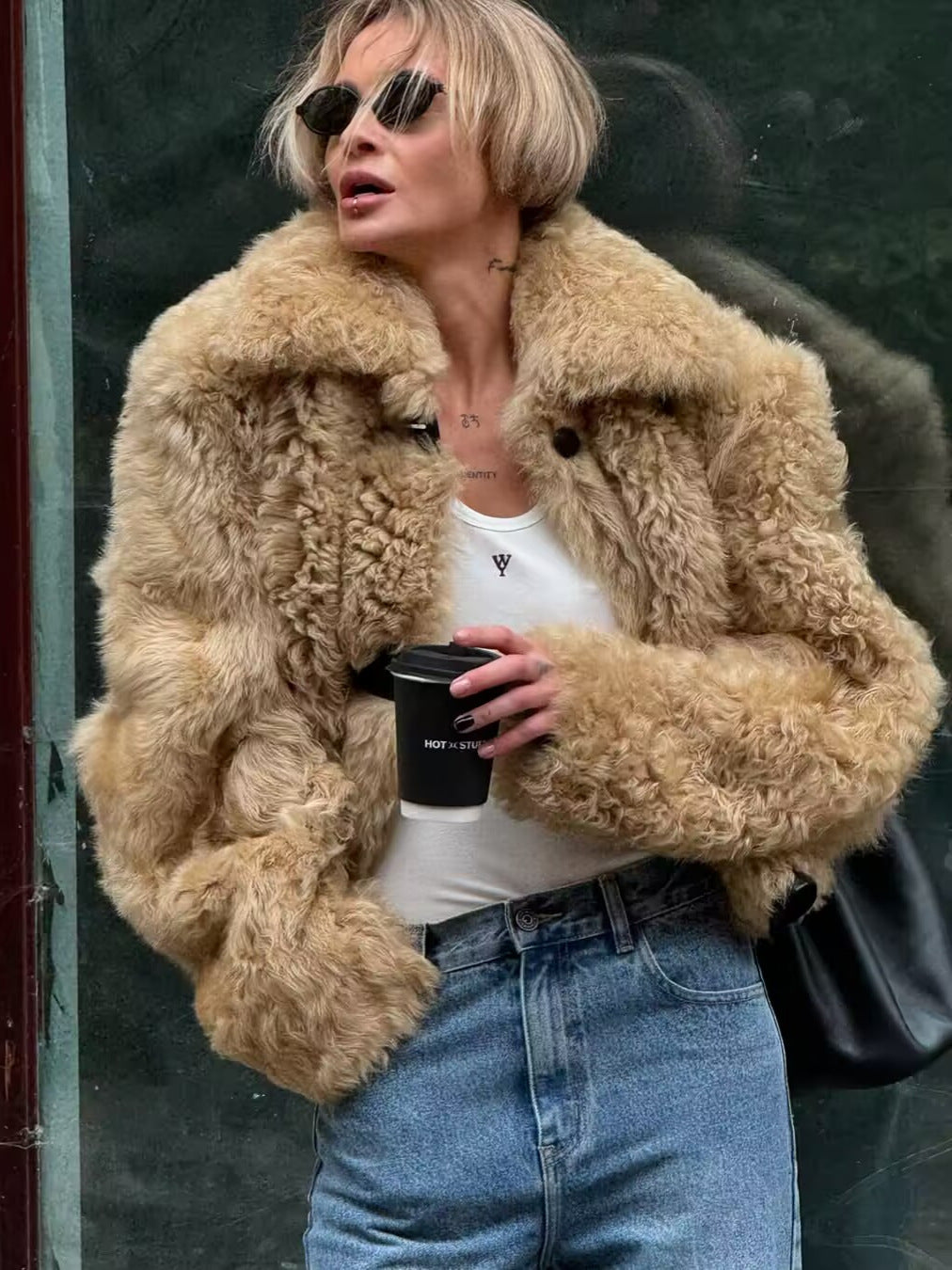 Long Sleeve Single-Breasted Faux Fur Coat