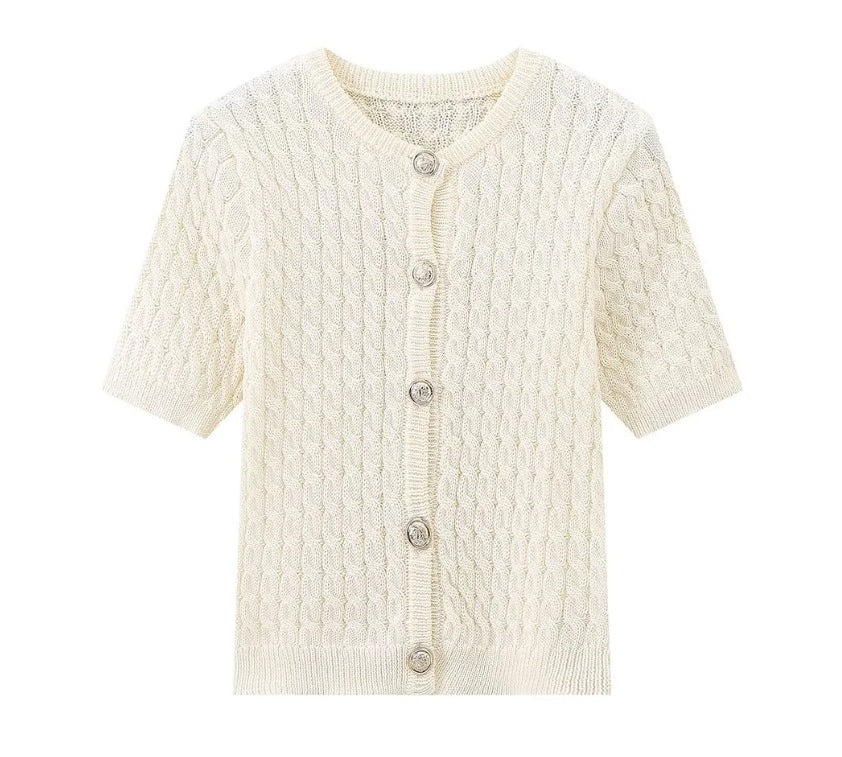 Slim-fit Crewneck Short-sleeved Cardigan