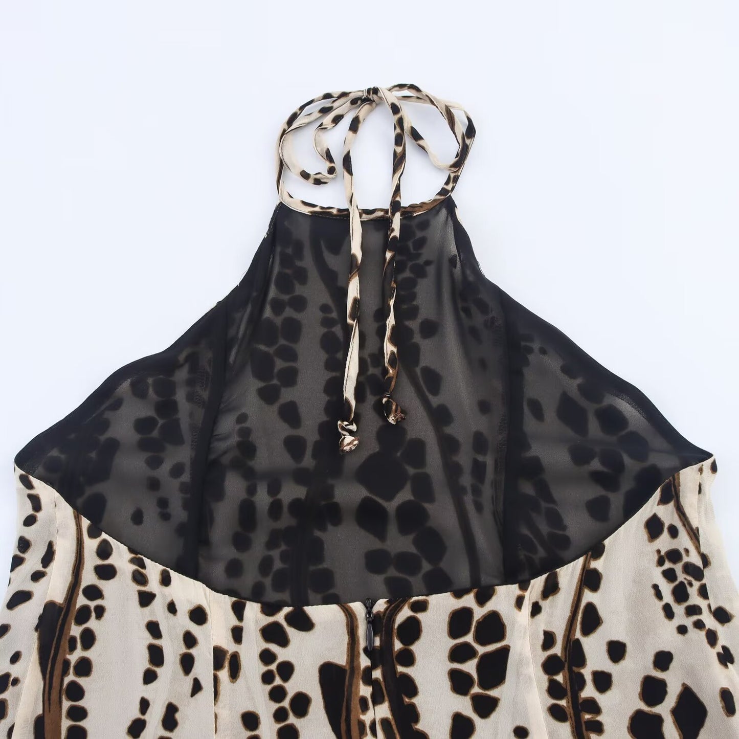 Blocking Print Halter Neck Dress