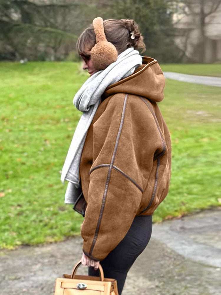Hooded Leather Trim Jacket