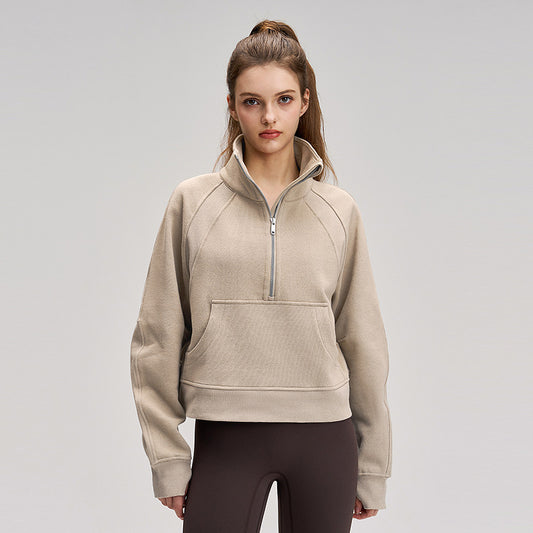 Windproof Women's Sports Jacket – Fleece Lined & Half-Zip