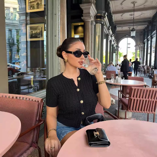 Slim-fit Crewneck Short-sleeved Cardigan