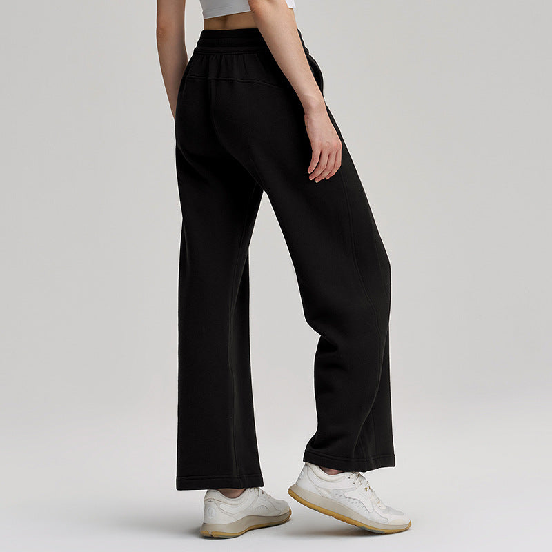 Autumn/Winter Fleece-Lined Wide-Leg Yoga Pants