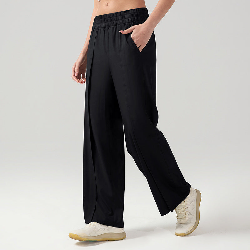 Fitness Wide-Leg Straight Pants - Front Pleated & High-Waisted