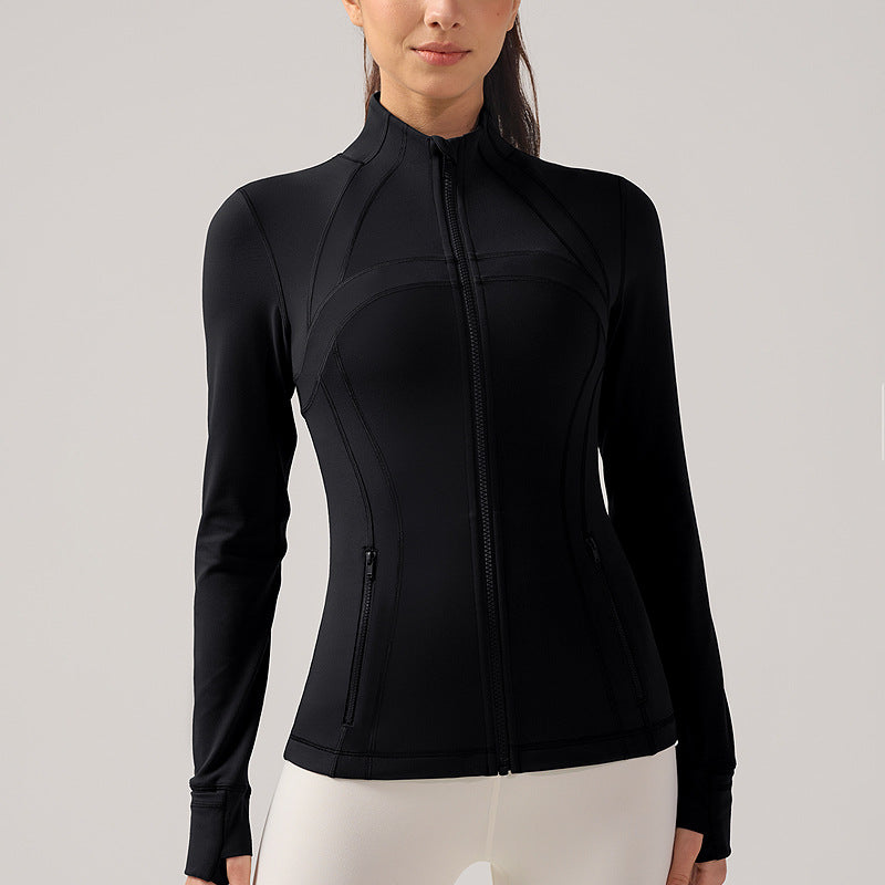 Long Sleeve Sports Jacket – Stand Collar, Stretch Slim-Fit Zipper
