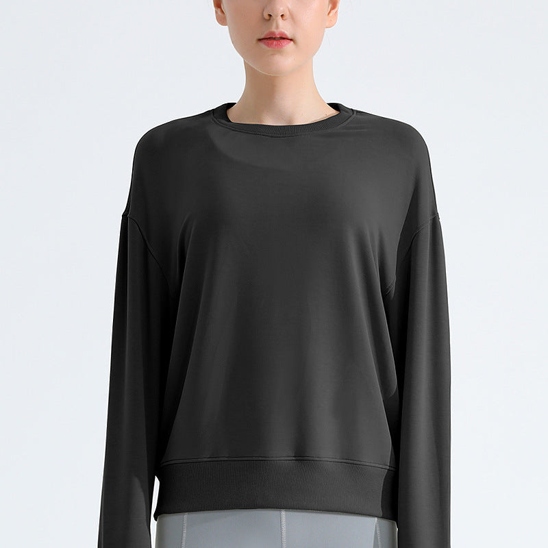 Loose Sports Sweatshirt — Slimming Round-Neck Long-Sleeve T-Shirt