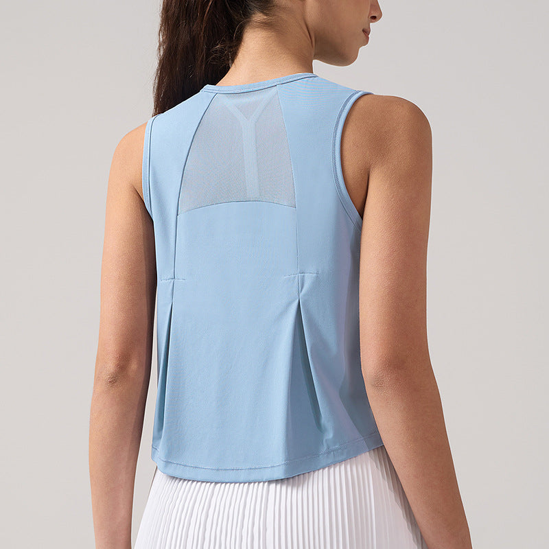 Mesh Short Sports Top for Women–Sleeveless & Round Neck