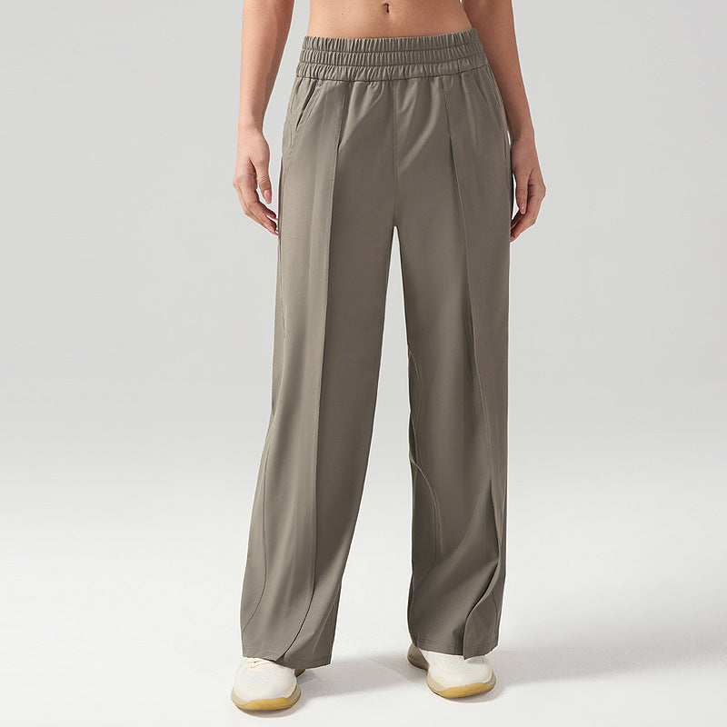 Fitness Wide-Leg Straight Pants - Front Pleated & High-Waisted