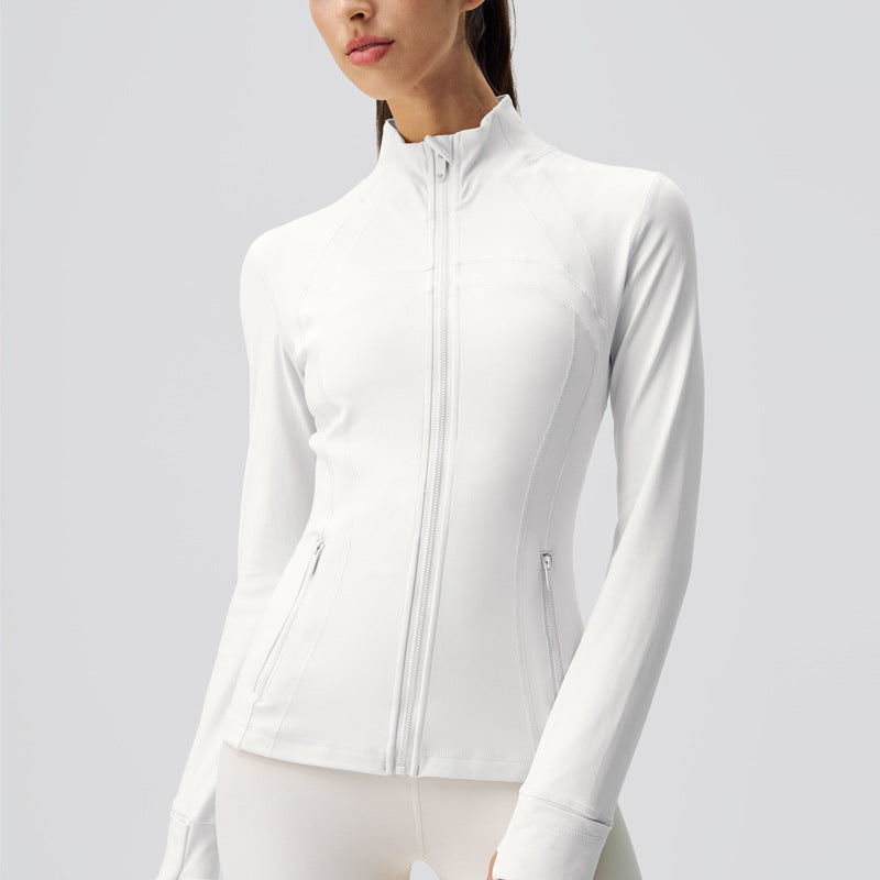 Long Sleeve Sports Jacket – Stand Collar, Stretch Slim-Fit Zipper