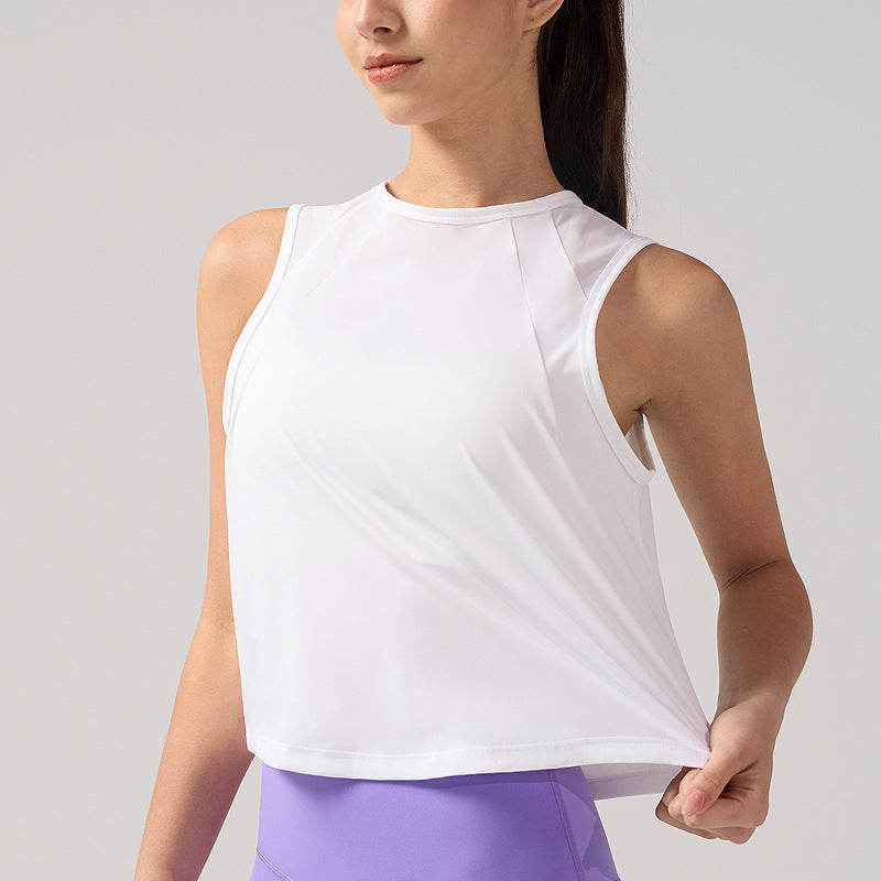 Mesh Short Sports Top for Women–Sleeveless & Round Neck